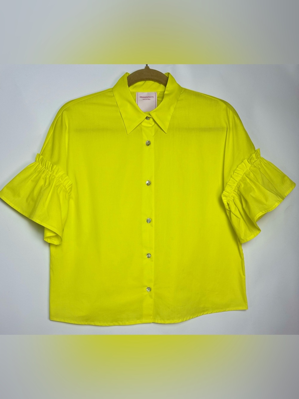 Annamaria Paletti Italy Neon Chartreuse Ruffle Sleeve Blouse